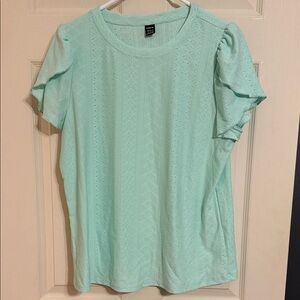 Mint Green Eyelet Ruffle Sleeve Top